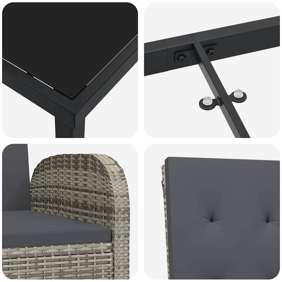 Tuin Eettafelset Met Kussen 7 Pcs Grijs Poly Rattan
