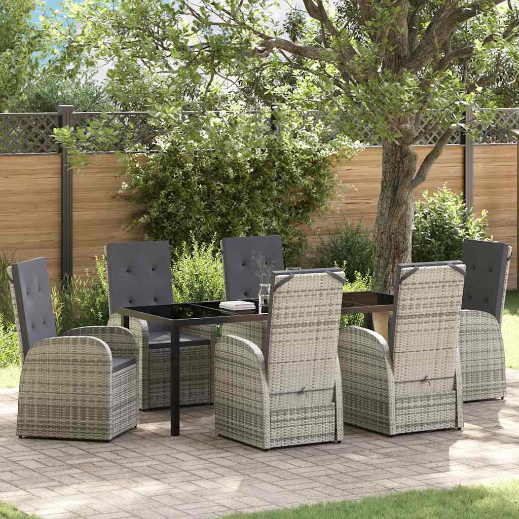 Tuin Eettafelset Met Kussen 7 Pcs Grijs Poly Rattan