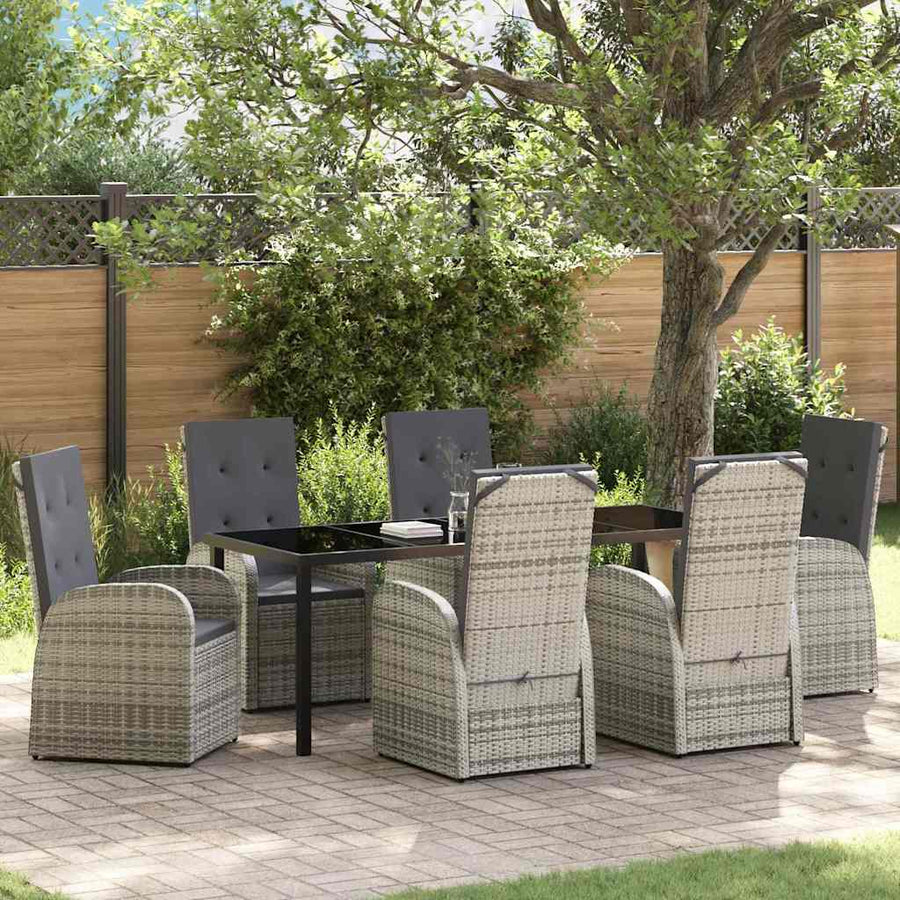 Tuin Eettafelset Met Kussen 7 Pcs Grijs Poly Rattan