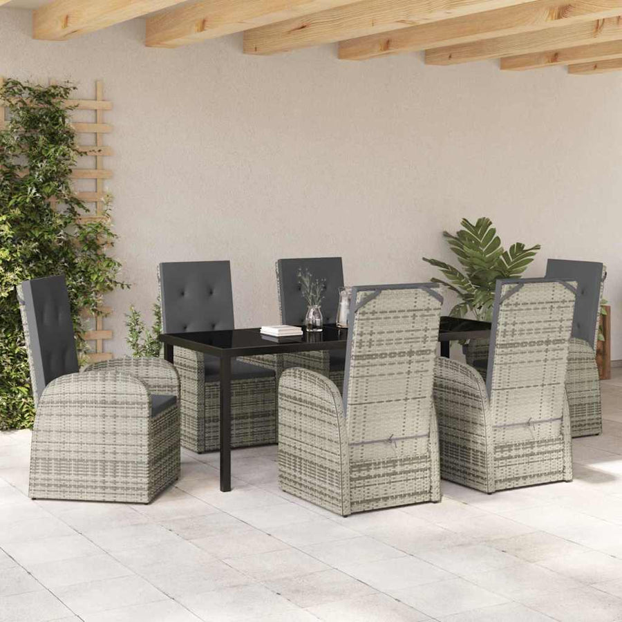 Tuin Eettafelset Met Kussen 7 Pcs Grijs Poly Rattan