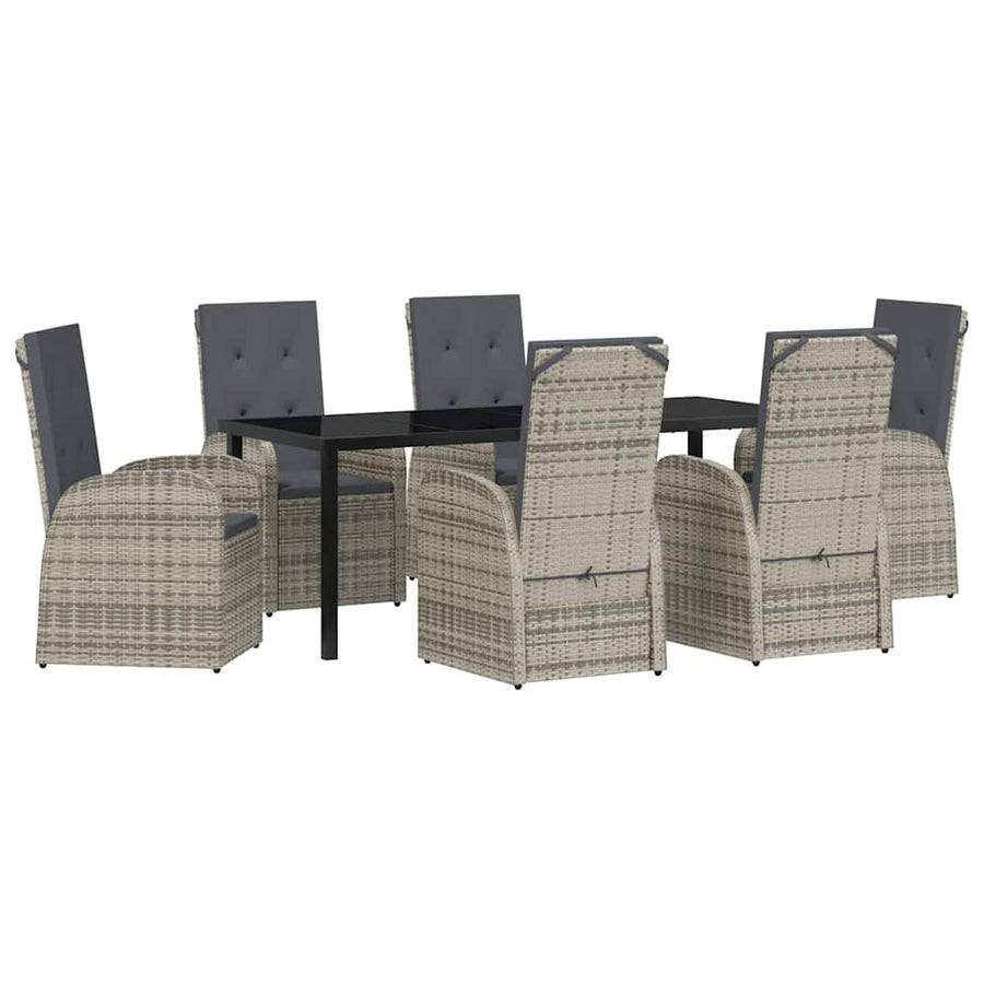Tuin Eettafelset Met Kussen 7 Pcs Grijs Poly Rattan