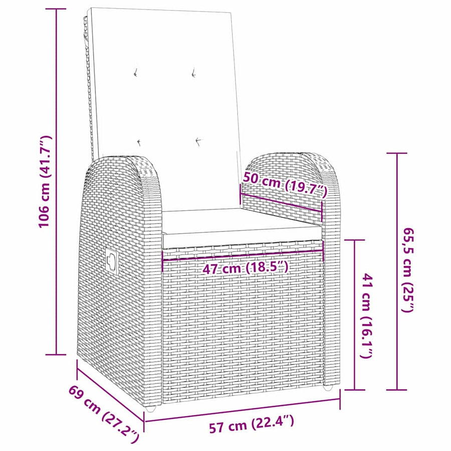 Tuin Eettafelset Met Kussen 7 Pcs Grijs Poly Rattan