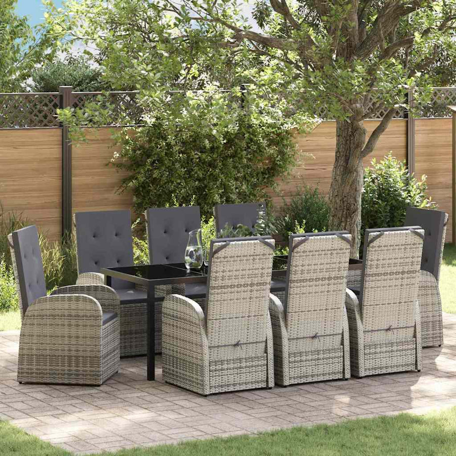 Tuin Eettafelset Met Kussen 9 Pcs Grijs Poly Rattan