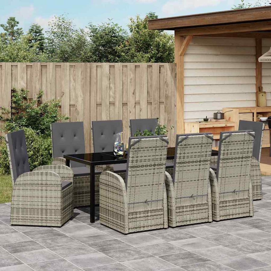 Tuin Eettafelset Met Kussen 9 Pcs Grijs Poly Rattan