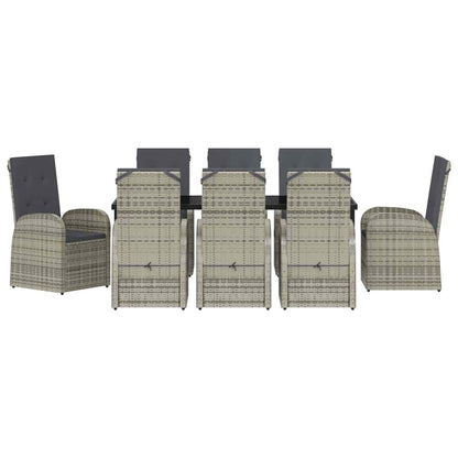 Tuin Eettafelset Met Kussen 9 Pcs Grijs Poly Rattan