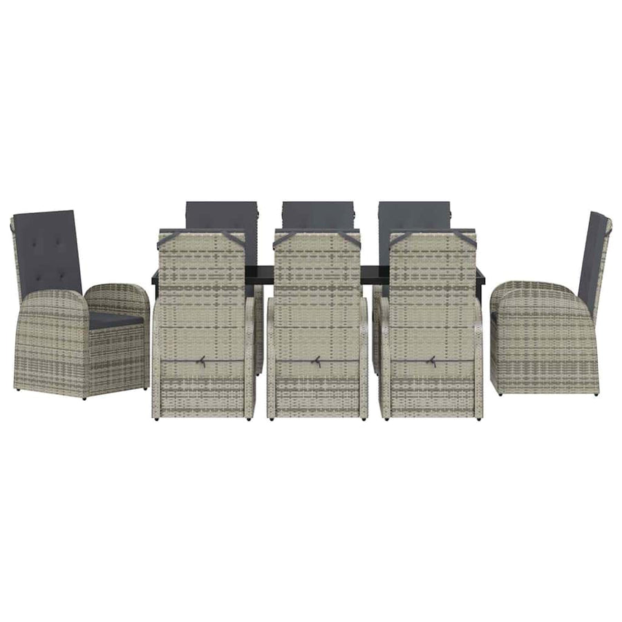 Tuin Eettafelset Met Kussen 9 Pcs Grijs Poly Rattan