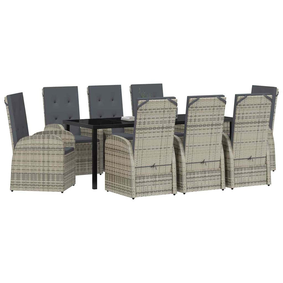 Tuin Eettafelset Met Kussen 9 Pcs Grijs Poly Rattan