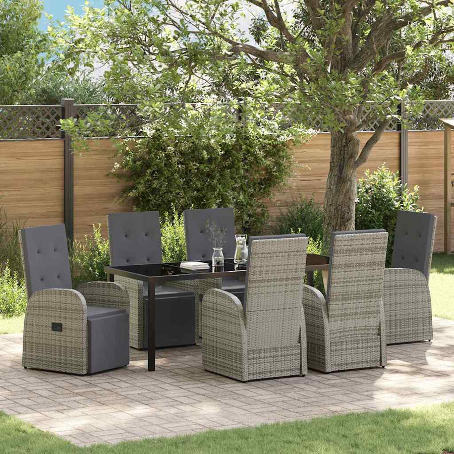 Tuin Eettafelset Met Kussen 7 Pcs Grijs Poly Rattan Beige En Zwart