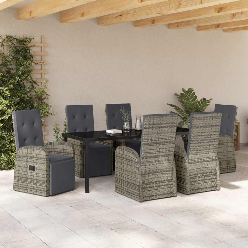 Tuin Eettafelset Met Kussen 7 Pcs Grijs Poly Rattan Beige En Zwart