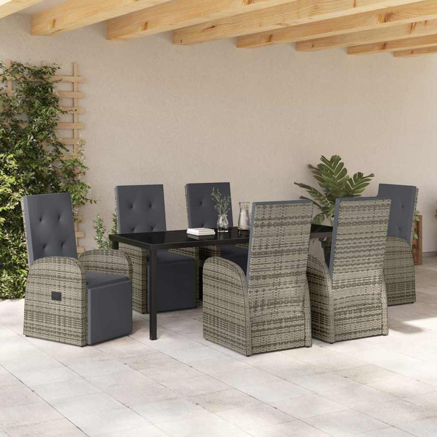 Tuin Eettafelset Met Kussen 7 Pcs Grijs Poly Rattan Beige En Zwart