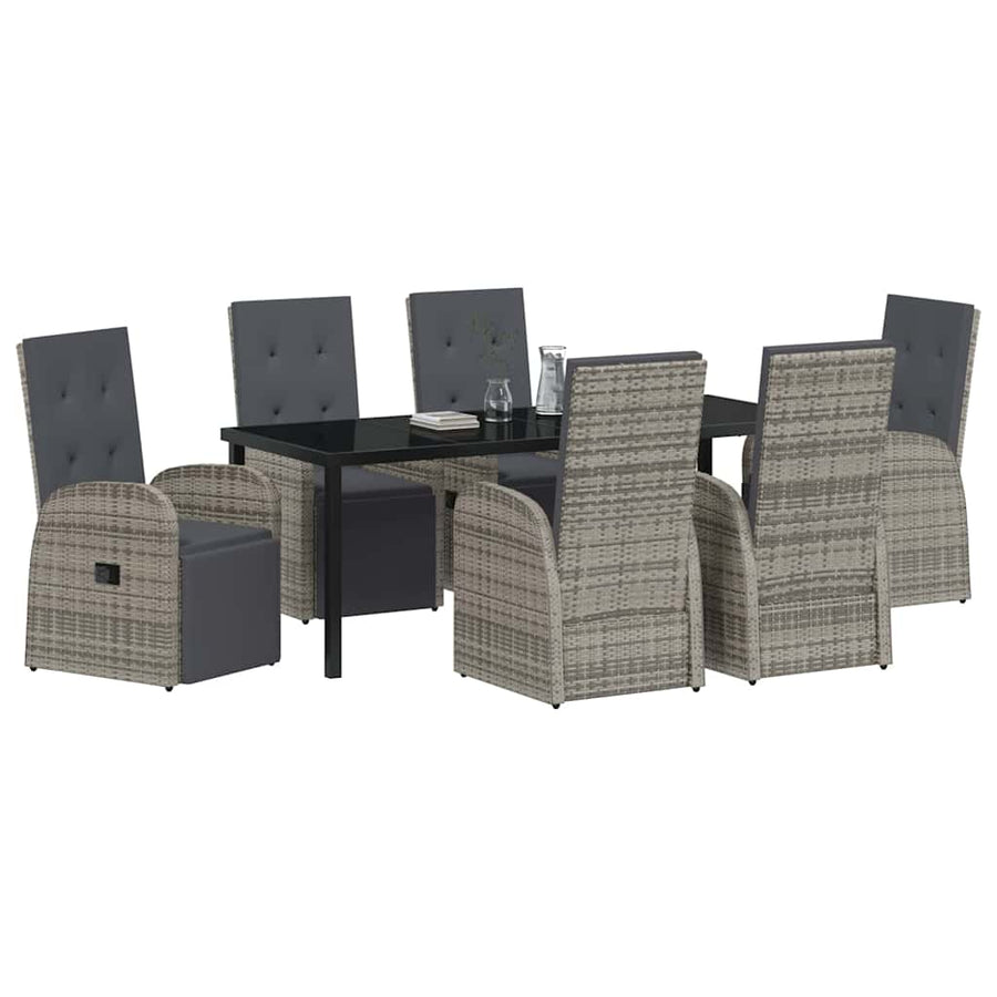Tuin Eettafelset Met Kussen 7 Pcs Grijs Poly Rattan Beige En Zwart