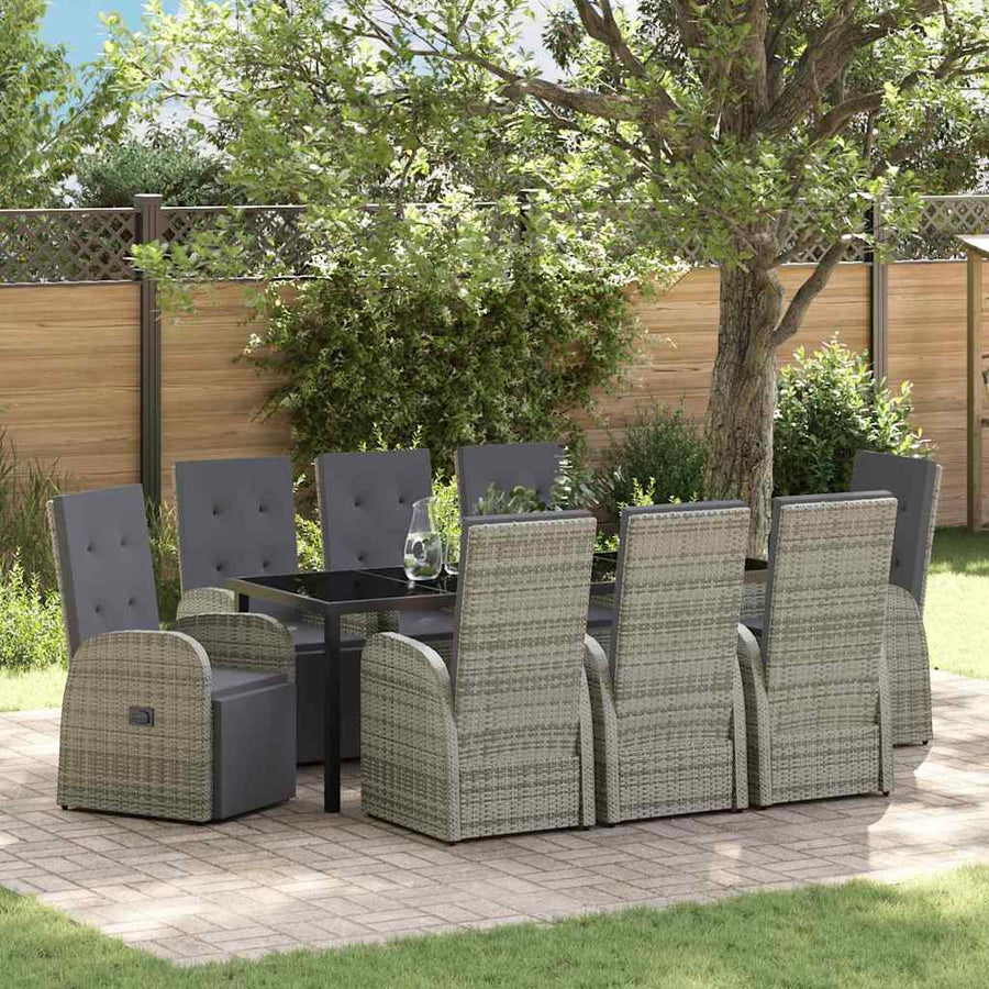 Tuin Eettafelset Met Kussen 9 Pcs Grijs Poly Rattan Beige En Zwart