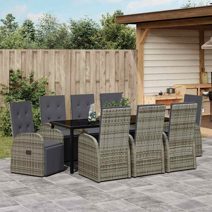 Tuin Eettafelset Met Kussen 9 Pcs Grijs Poly Rattan Beige En Zwart