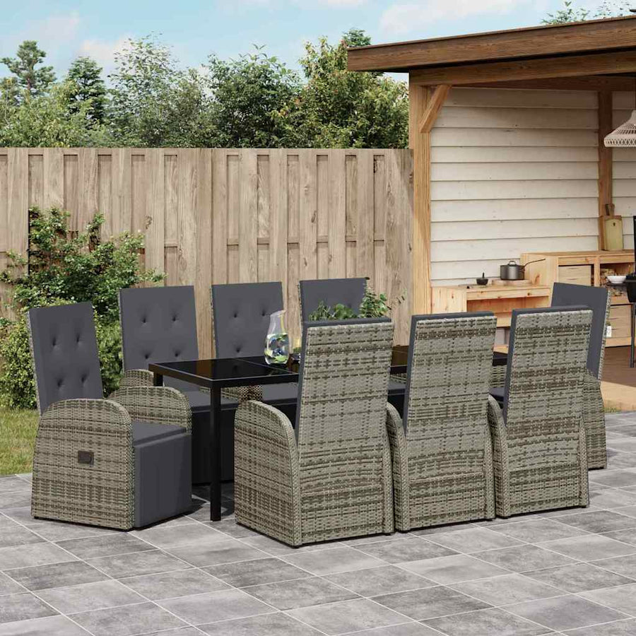 Tuin Eettafelset Met Kussen 9 Pcs Grijs Poly Rattan Beige En Zwart