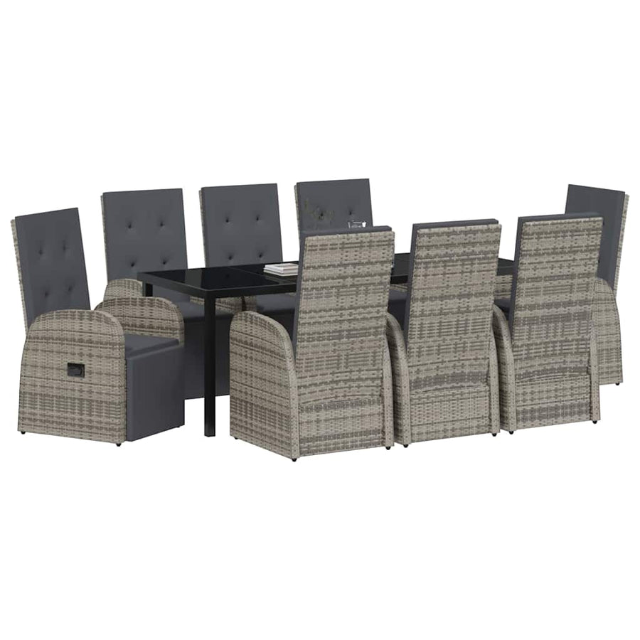 Tuin Eettafelset Met Kussen 9 Pcs Grijs Poly Rattan Beige En Zwart