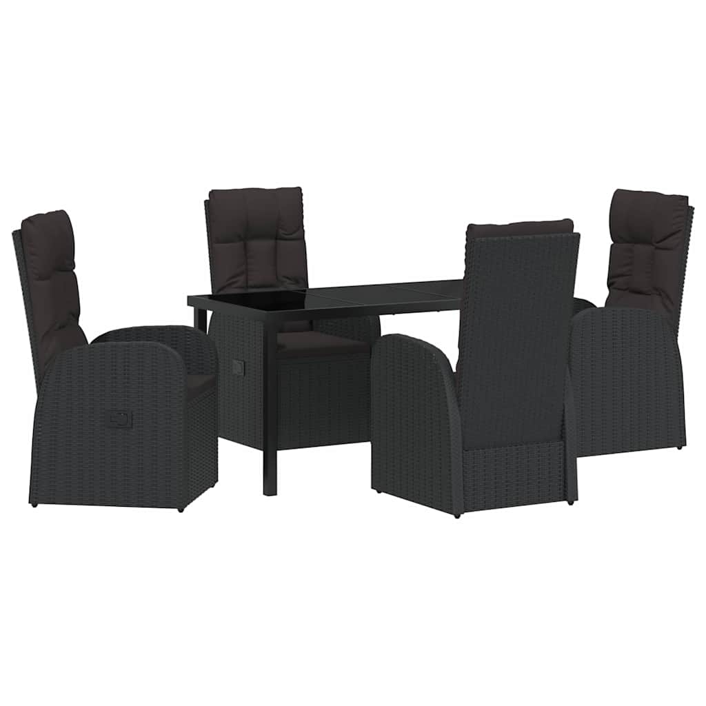 Tuin eettafelset met kussen 5 pcs Zwart poly rattan