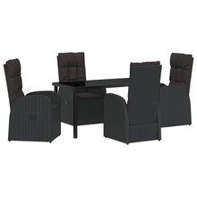 Tuin eettafelset met kussen 5 pcs Zwart poly rattan