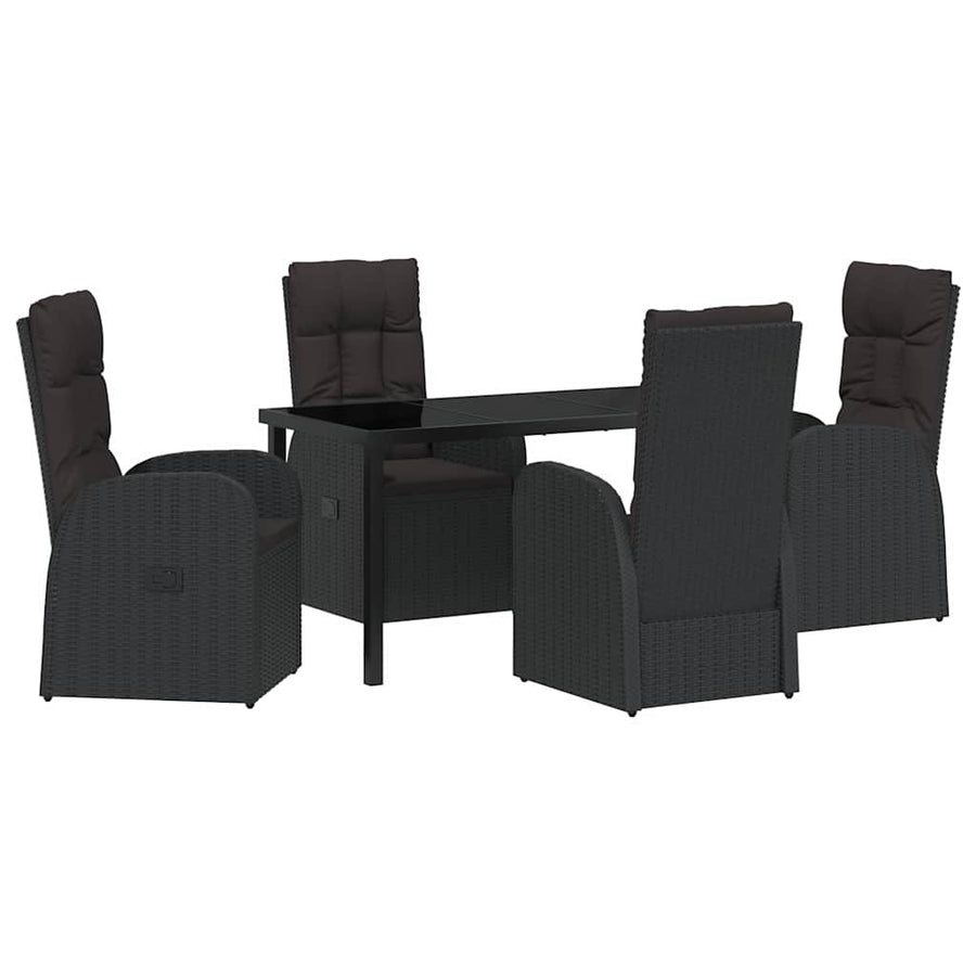 Tuin eettafelset met kussen 5 pcs Zwart poly rattan