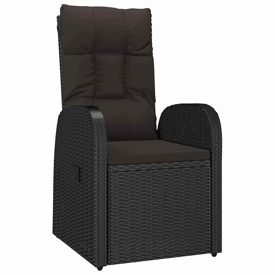 Tuin eettafelset met kussen 5 pcs Zwart poly rattan