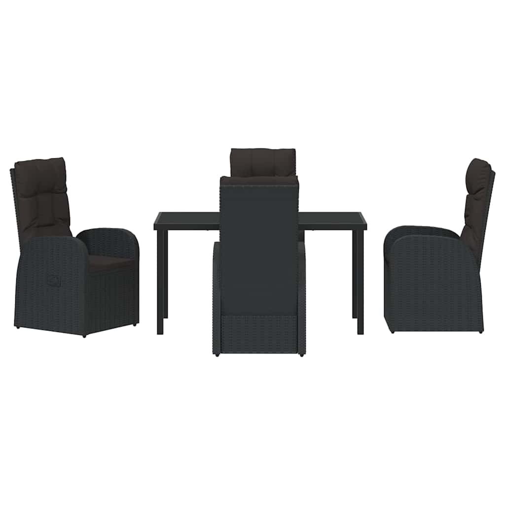 Tuin eettafelset met kussen 5 pcs Zwart poly rattan