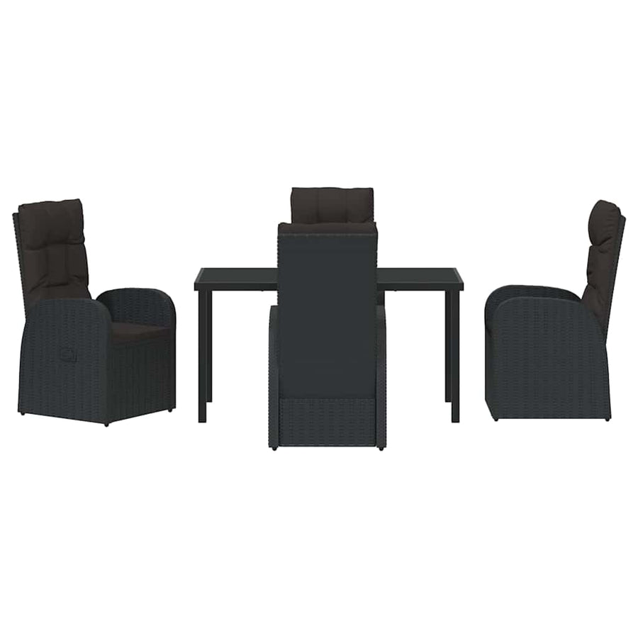 Tuin eettafelset met kussen 5 pcs Zwart poly rattan