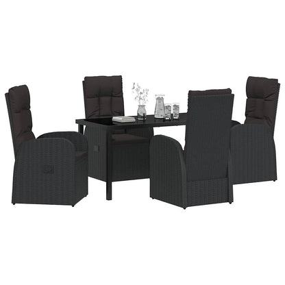 Tuin eettafelset met kussen 5 pcs Zwart poly rattan