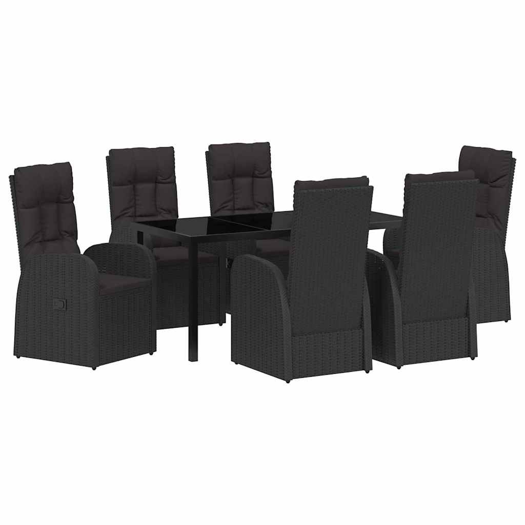 Tuin eettafelset met kussen 7 pcs Zwart poly rattan
