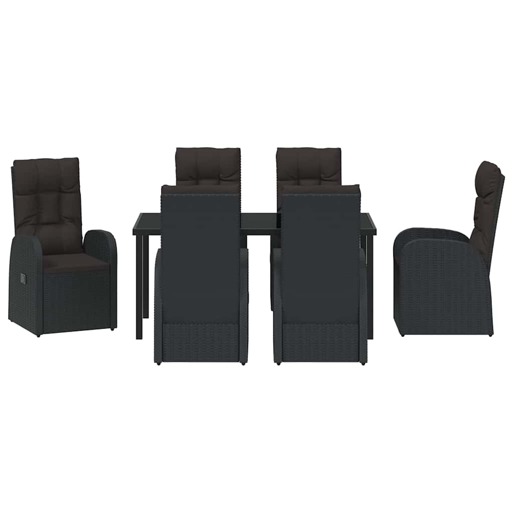 Tuin eettafelset met kussen 7 pcs Zwart poly rattan