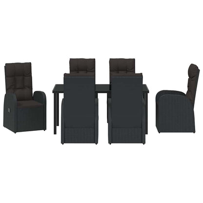 Tuin eettafelset met kussen 7 pcs Zwart poly rattan