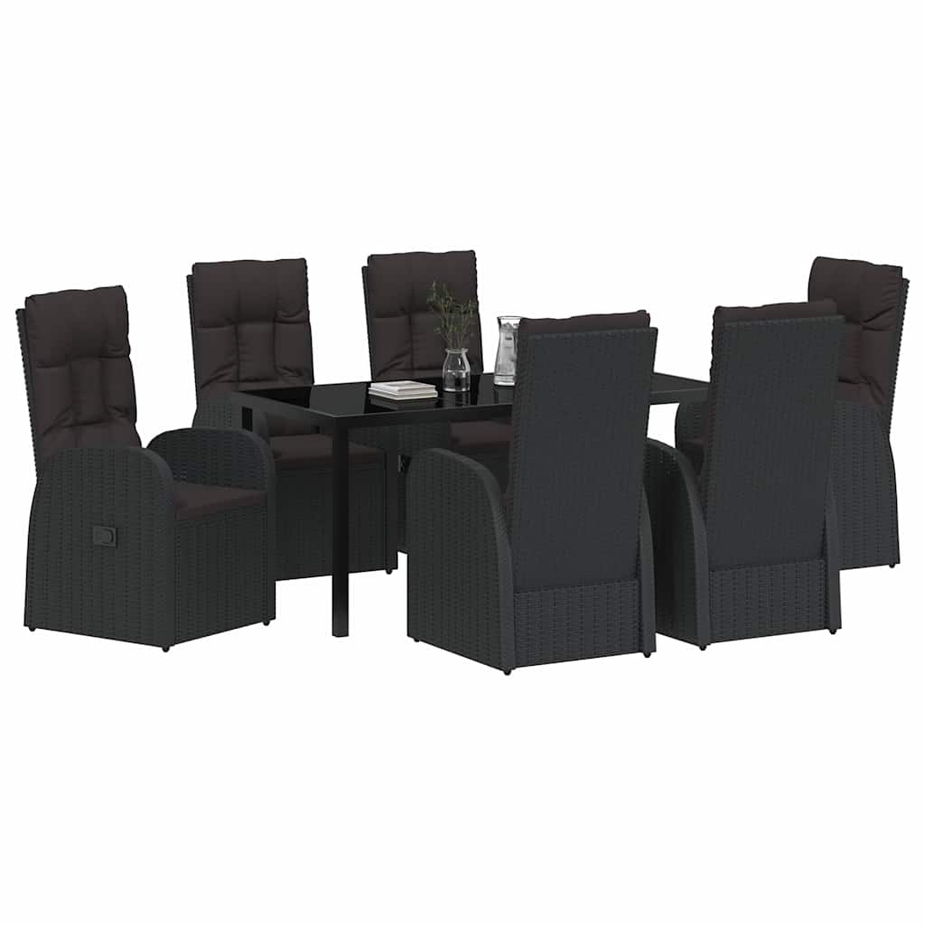 Tuin eettafelset met kussen 7 pcs Zwart poly rattan