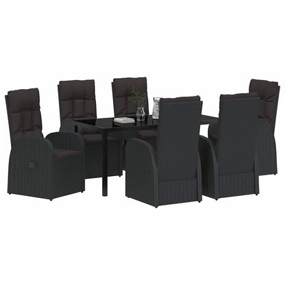 Tuin eettafelset met kussen 7 pcs Zwart poly rattan