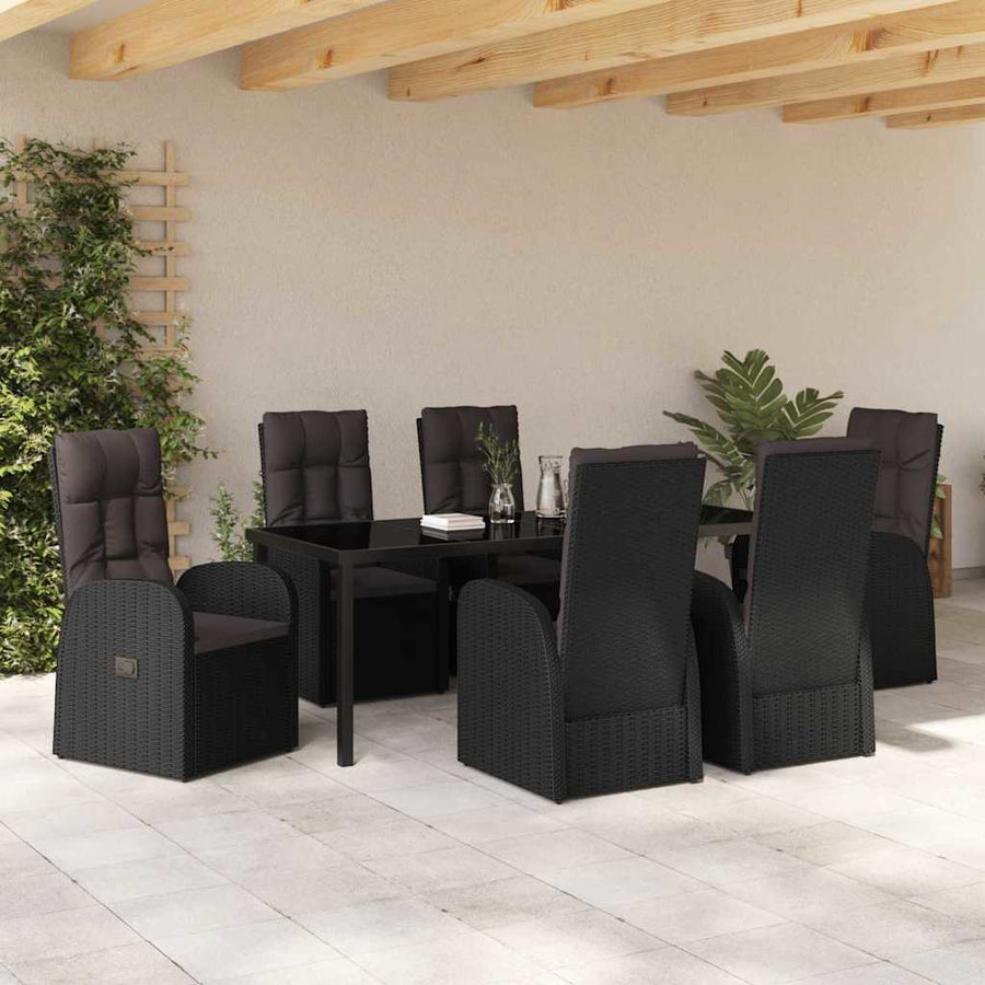 Tuin Eetset met kussen 7 pcs Zwart poly rattan
