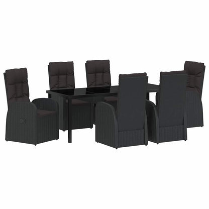 Tuin Eetset met kussen 7 pcs Zwart poly rattan