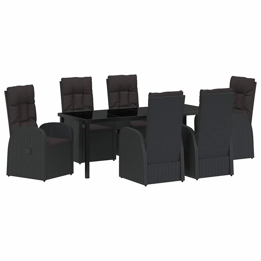 Tuin Eetset met kussen 7 pcs Zwart poly rattan