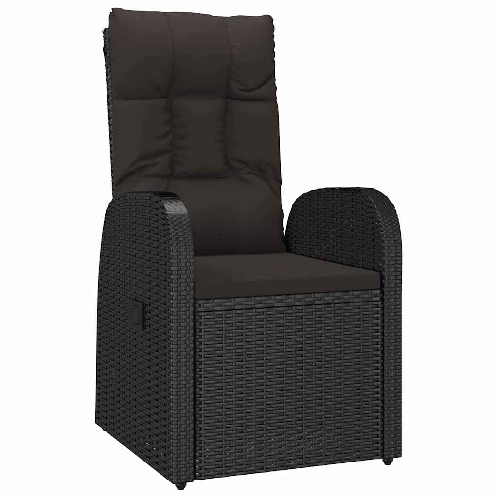 Tuin Eetset met kussen 7 pcs Zwart poly rattan