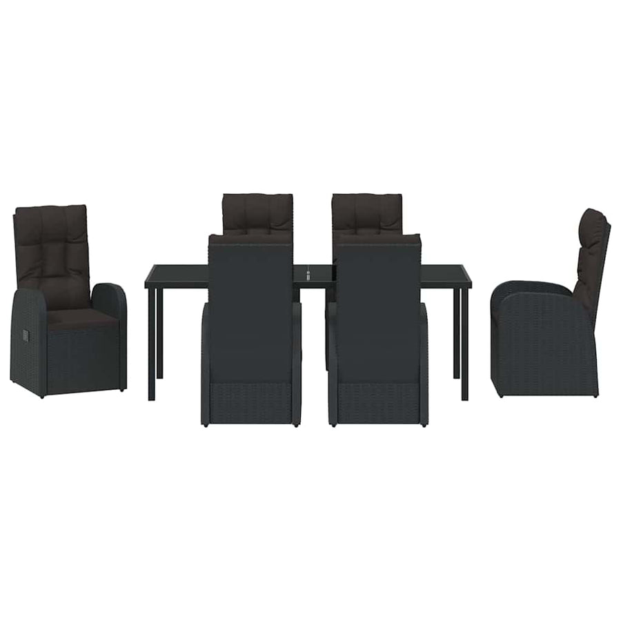 Tuin Eetset met kussen 7 pcs Zwart poly rattan