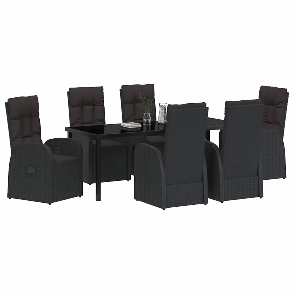 Tuin Eetset met kussen 7 pcs Zwart poly rattan