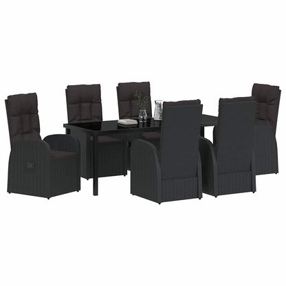 Tuin Eetset met kussen 7 pcs Zwart poly rattan