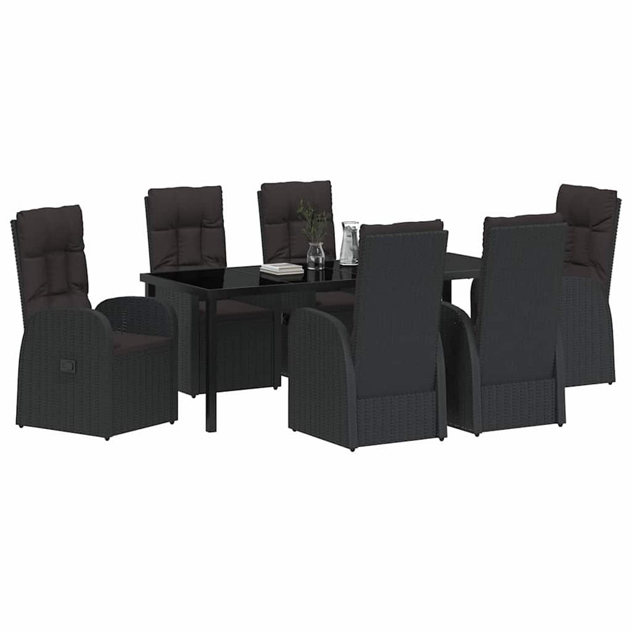 Tuin Eetset met kussen 7 pcs Zwart poly rattan