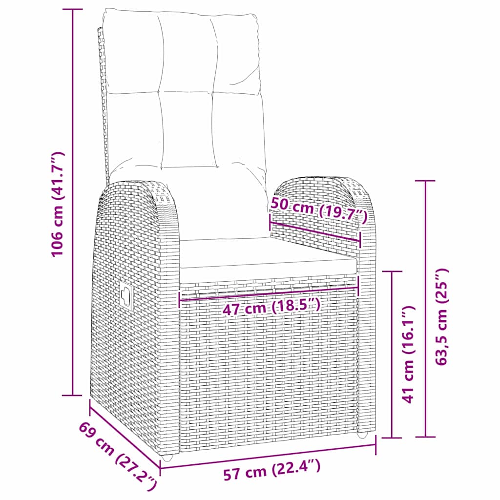 Tuin Eetset met kussen 7 pcs Zwart poly rattan