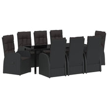 Tuin Eetset met kussen 9 pcs Zwart poly rattan