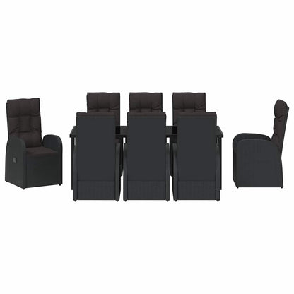 Tuin Eetset met kussen 9 pcs Zwart poly rattan