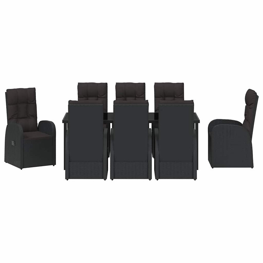 Tuin Eetset met kussen 9 pcs Zwart poly rattan