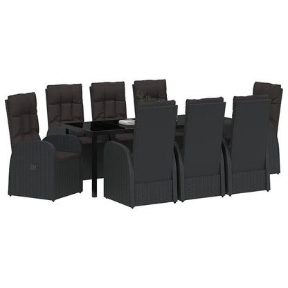 Tuin Eetset met kussen 9 pcs Zwart poly rattan