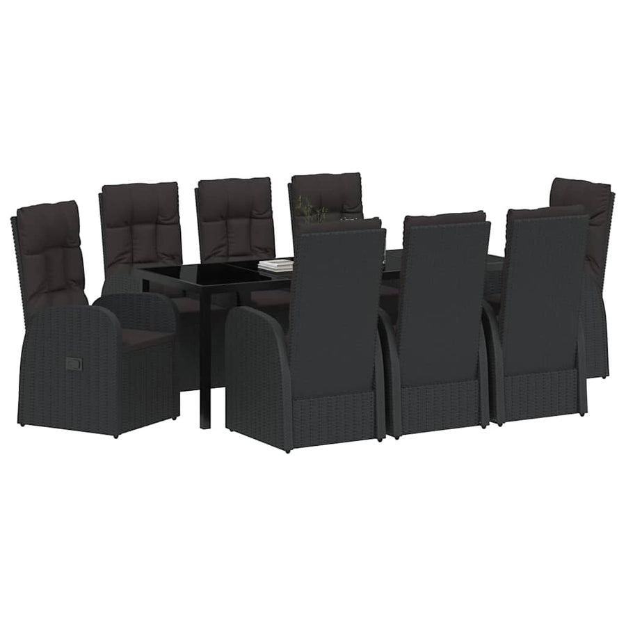 Tuin Eetset met kussen 9 pcs Zwart poly rattan