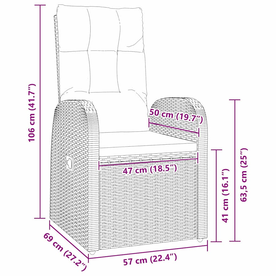 Tuin Eetset met kussen 9 pcs Zwart poly rattan