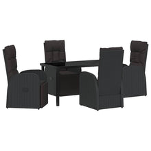 Tuin eettafelset met kussen 5 pcs Zwart poly rattan