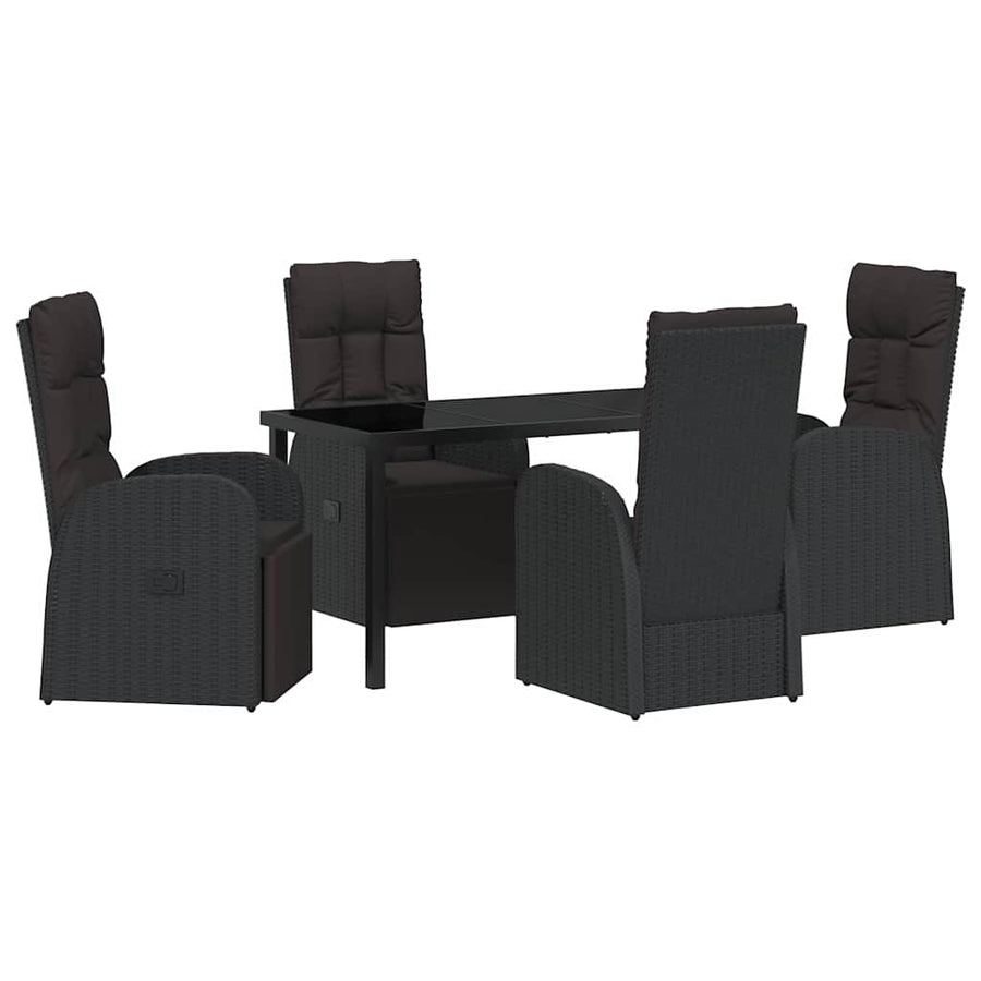 Tuin eettafelset met kussen 5 pcs Zwart poly rattan