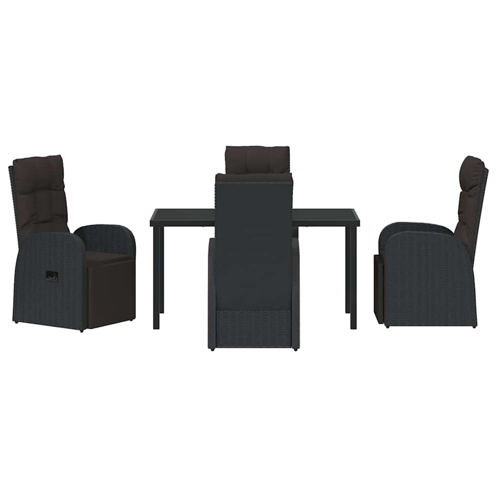 Tuin eettafelset met kussen 5 pcs Zwart poly rattan