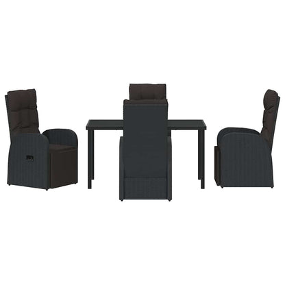 Tuin eettafelset met kussen 5 pcs Zwart poly rattan